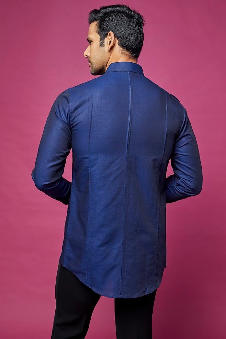 Blue Cotton Wedding Shirt by Rohit Gandhi & Rahul Khanna Men at Pernia's Pop Up Shop