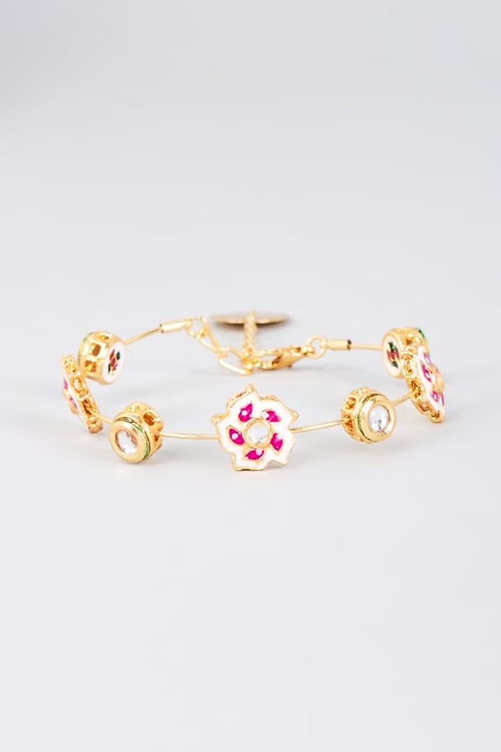 Gold Finish Kundan Polki Meenakari Bangle by Nyela at Pernia's Pop Up Shop