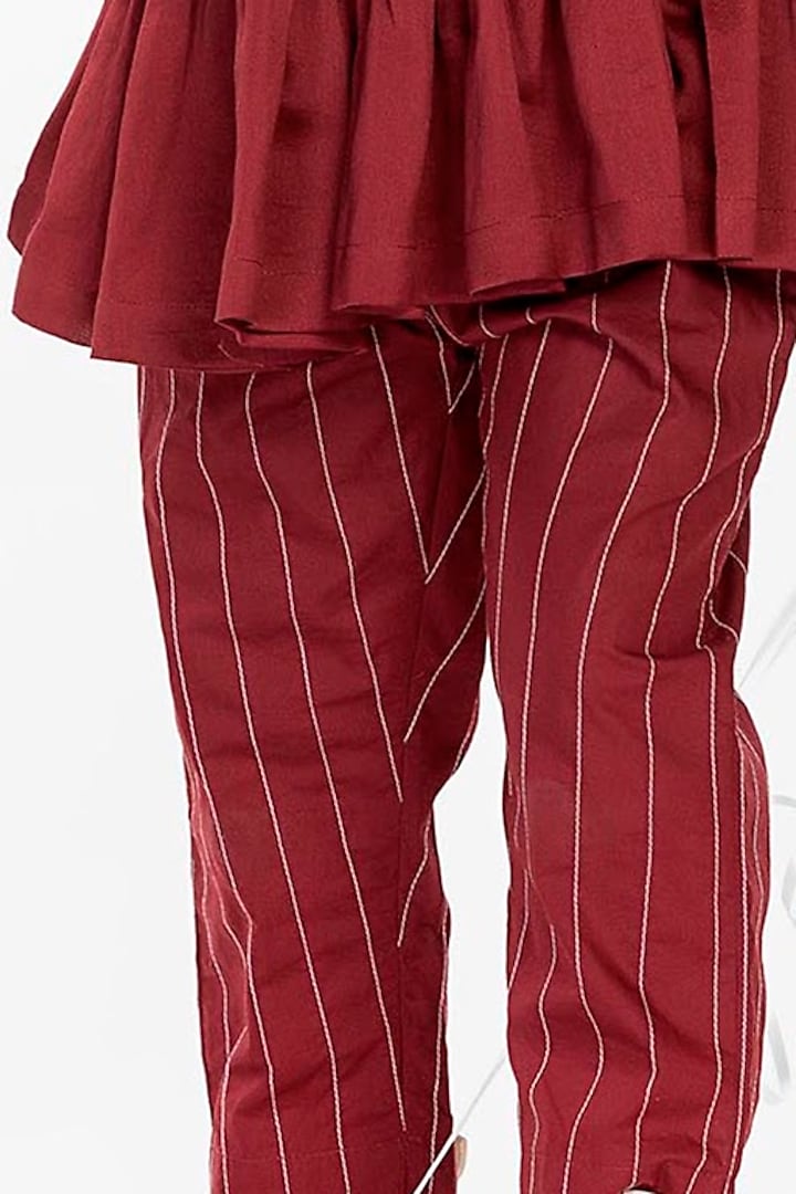 Crimson Red Embroidered Co-ord Set For Girls by Three Kidswear at Pernia's Pop Up Shop