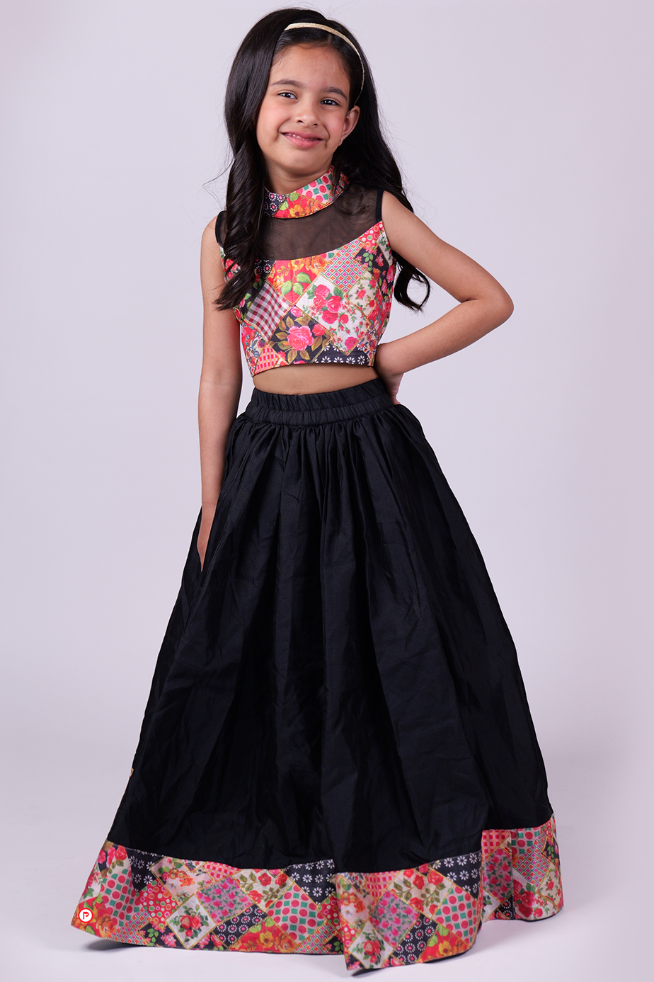 Black Silk Lehenga Set For Girls by PiccoRicco at Pernia's Pop Up Shop