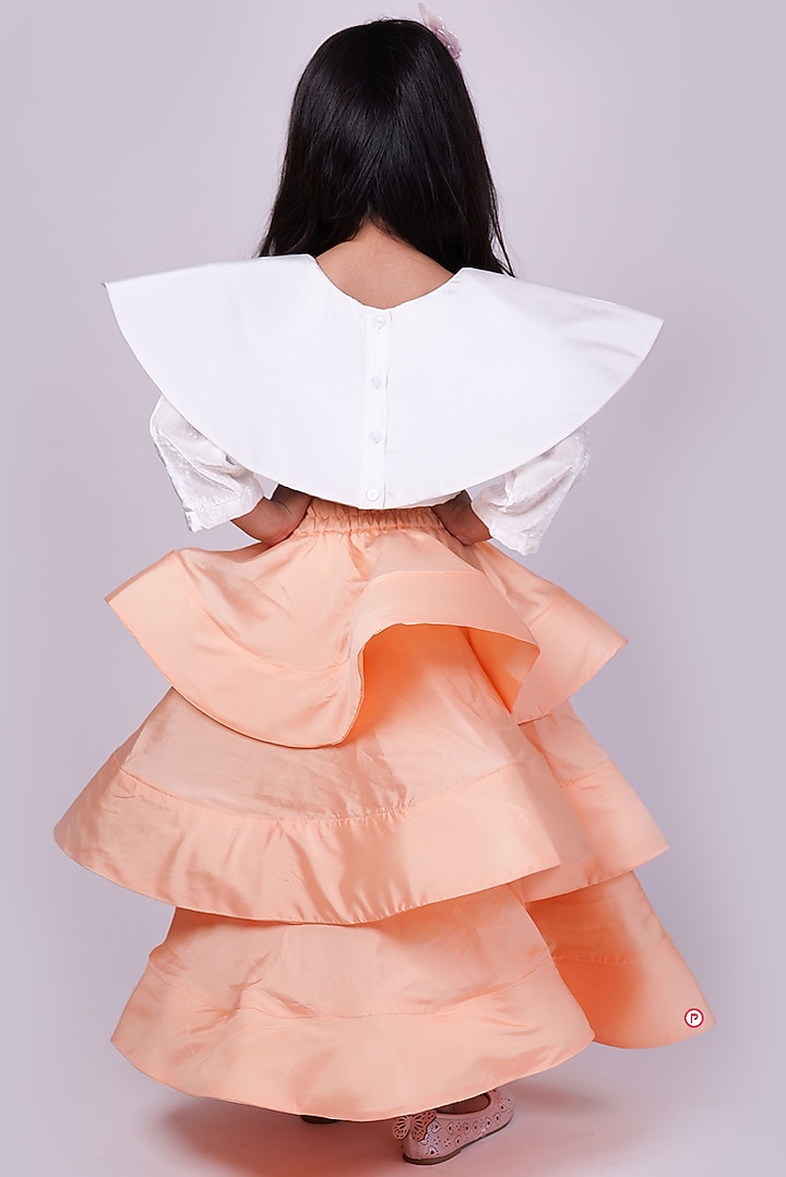 Apricot Taffeta Silk Ruffled Lehenga Set For Girls by PiccoRicco at Pernia's Pop Up Shop
