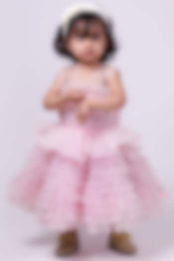 Baby Pink Net Frilled Dress For Girls by PiccoRicco at Pernia's Pop Up Shop