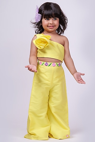Yellow Silk Co-Ord Set For Girls by PiccoRicco