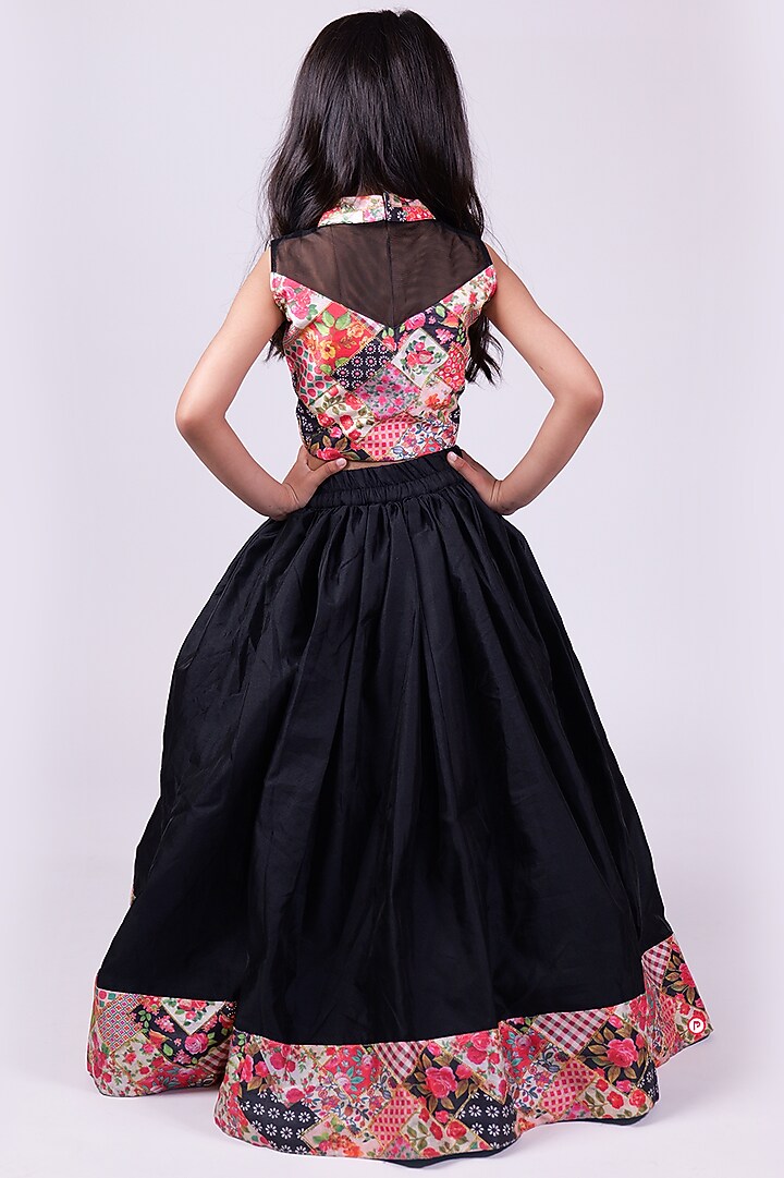 Black Silk Lehenga Set For Girls by PiccoRicco at Pernia's Pop Up Shop