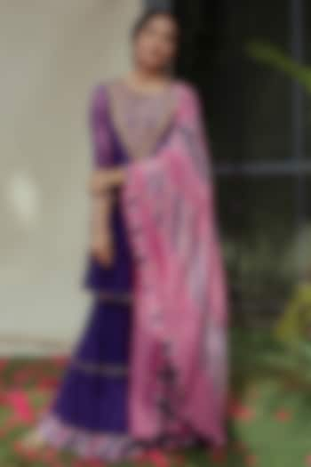 Purple Silk Chanderi Gharara Set by Pink City By Sarika at Pernia's Pop Up Shop