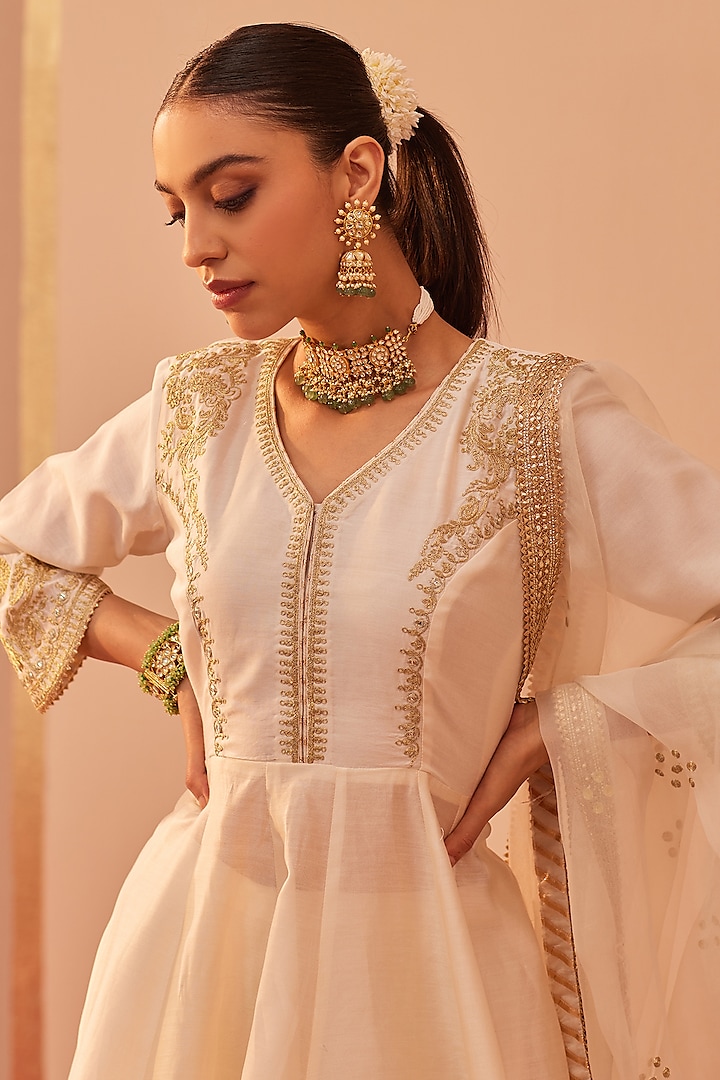 Daisy Ivory Silk Chanderi Tilla Embroidered Gharara Set by Sheetal Batra at Pernia's Pop Up Shop