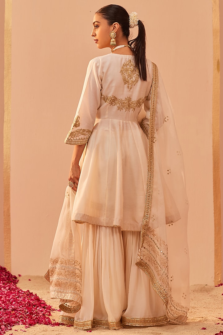 Daisy Ivory Silk Chanderi Tilla Embroidered Gharara Set by Sheetal Batra at Pernia's Pop Up Shop