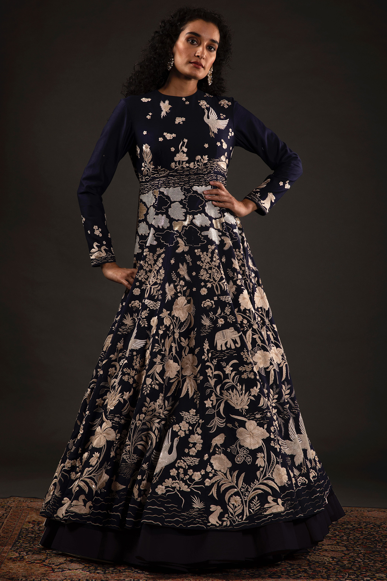 Indigo Embroidered Anarkali Set by Rohit Bal