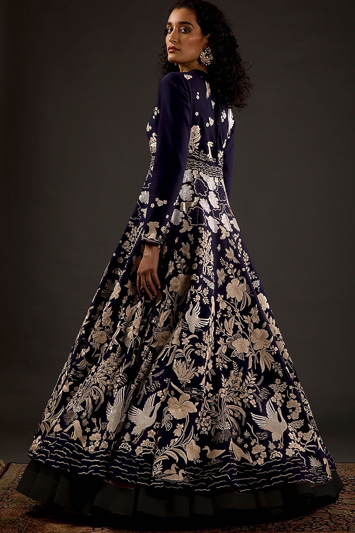 Indigo Embroidered Bridal Anarkali Set by Rohit Bal at Pernia's Pop Up Shop