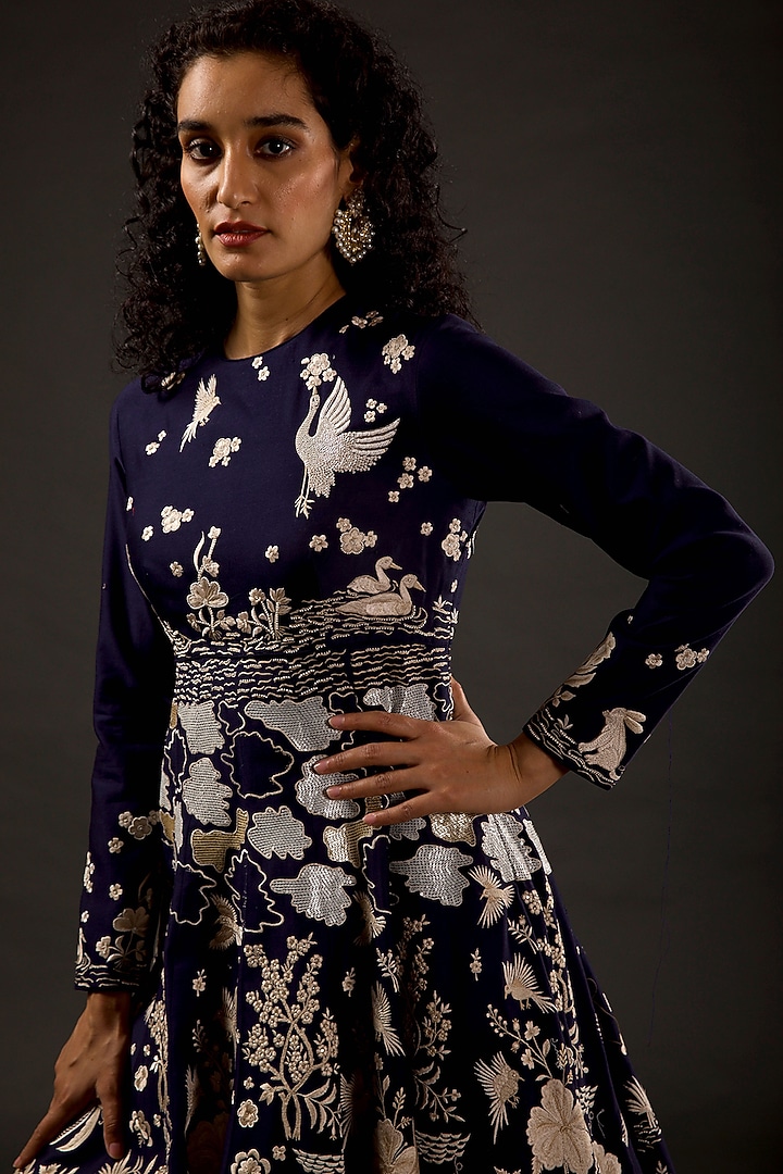 Indigo Embroidered Bridal Anarkali Set by Rohit Bal at Pernia's Pop Up Shop