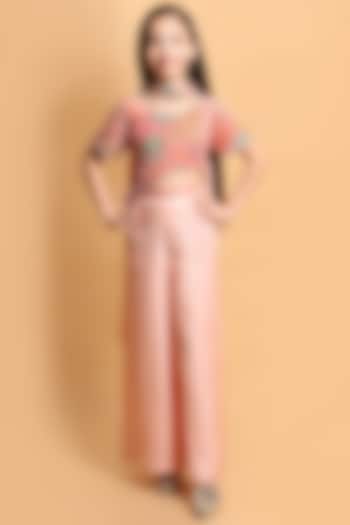 Peach Natural Crepe Palazzo Pants Set For Girls by Little Blessings at Pernia's Pop Up Shop