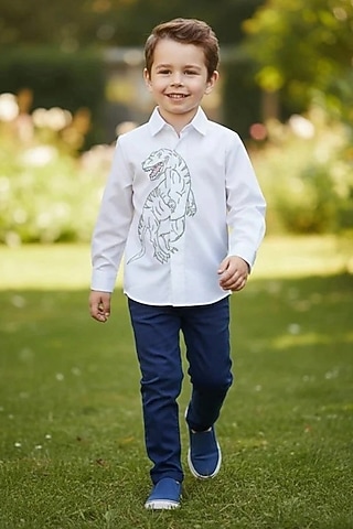 White Cotton Shirt For Boys by Pooja Wang