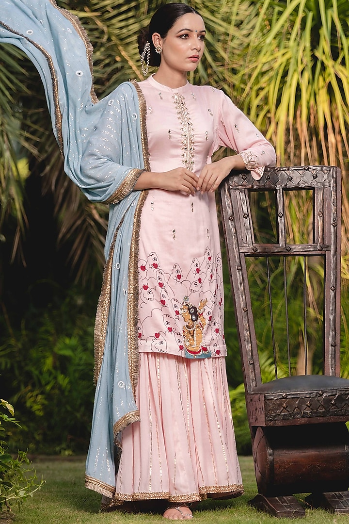 Pink Embellished & Printed Sharara Set by Upasana Gupta