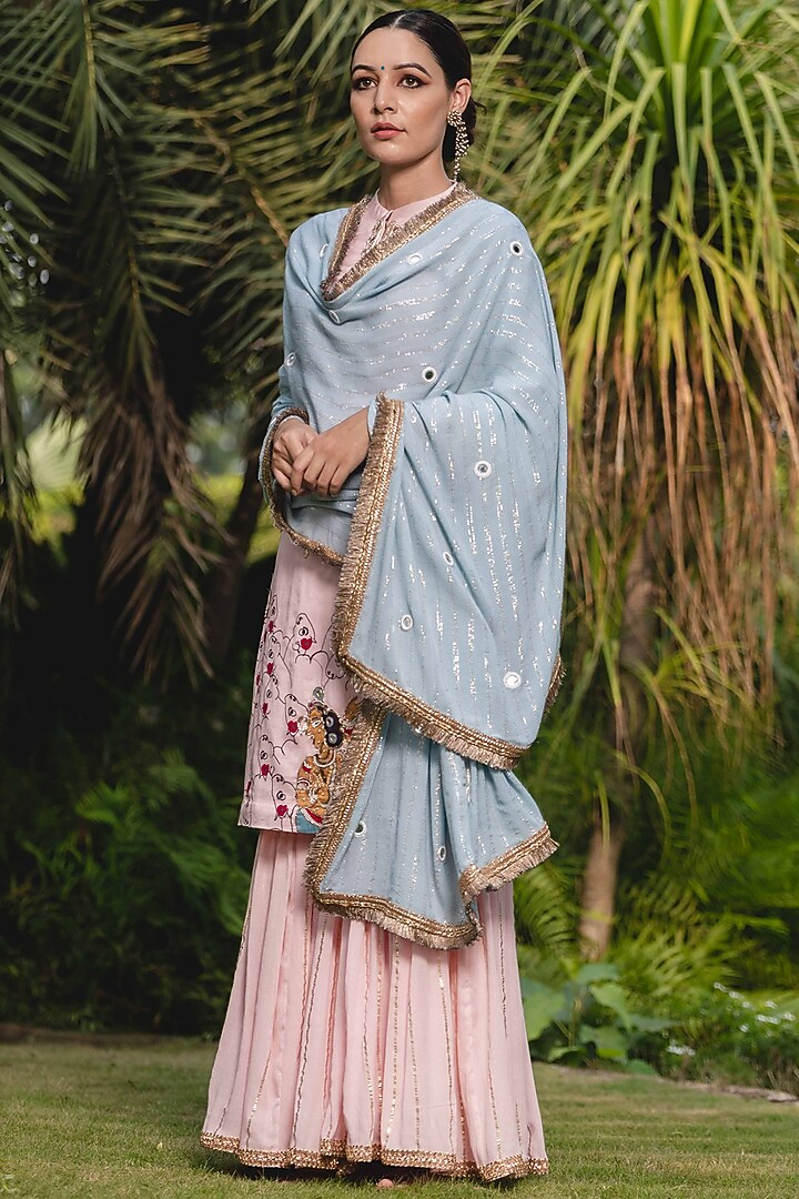 Pink Embellished & Printed Party Wear Sharara Set by Upasana Gupta at Pernia's Pop Up Shop