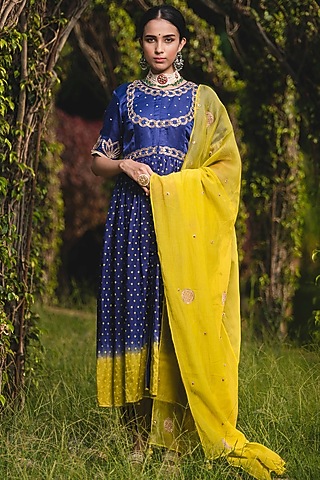 Purple Printed & Embroidered Kurta Set by Upasana Gupta