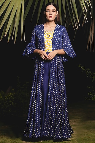 Purple & Yellow Printed Jacket Set by Upasana Gupta