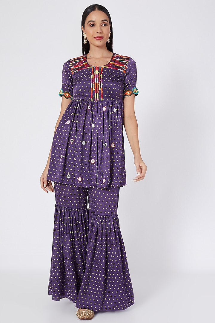 Purple Embroidered & Printed Tunic Set by Upasana Gupta