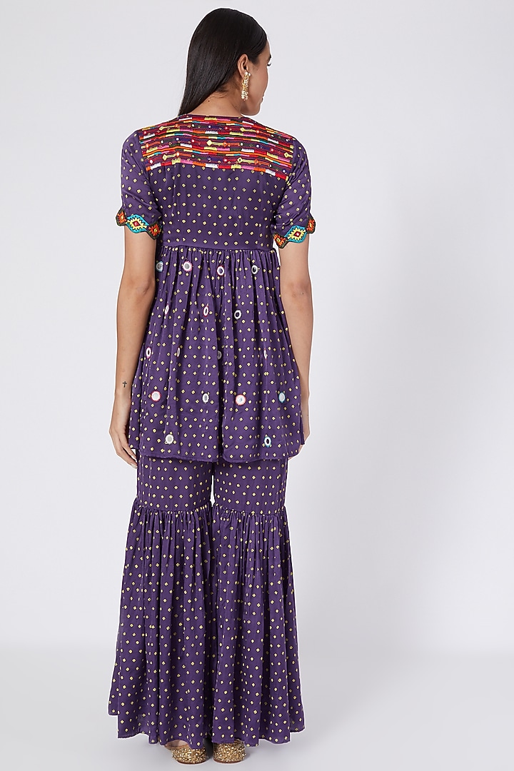 Purple Embroidered & Printed Tunic Set by Upasana Gupta at Pernia's Pop Up Shop