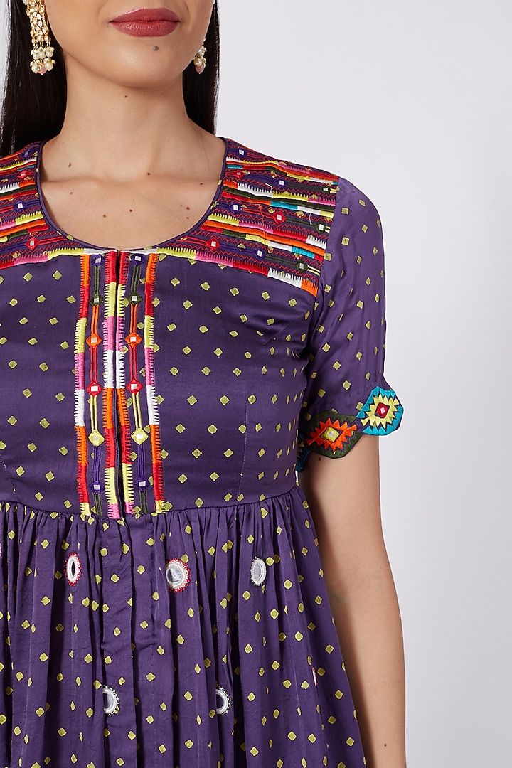 Purple Embroidered & Printed Tunic Set by Upasana Gupta at Pernia's Pop Up Shop