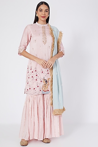 Pink Embroidered Sharara Set by Upasana Gupta
