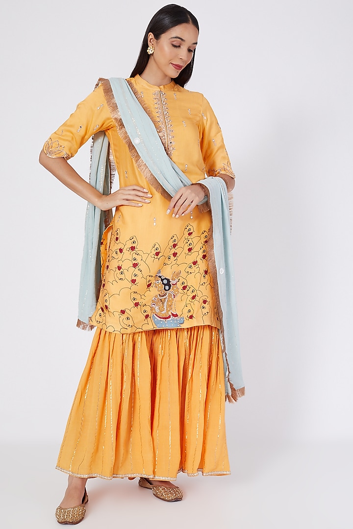 Orange Embroidered Sharara Set by Upasana Gupta