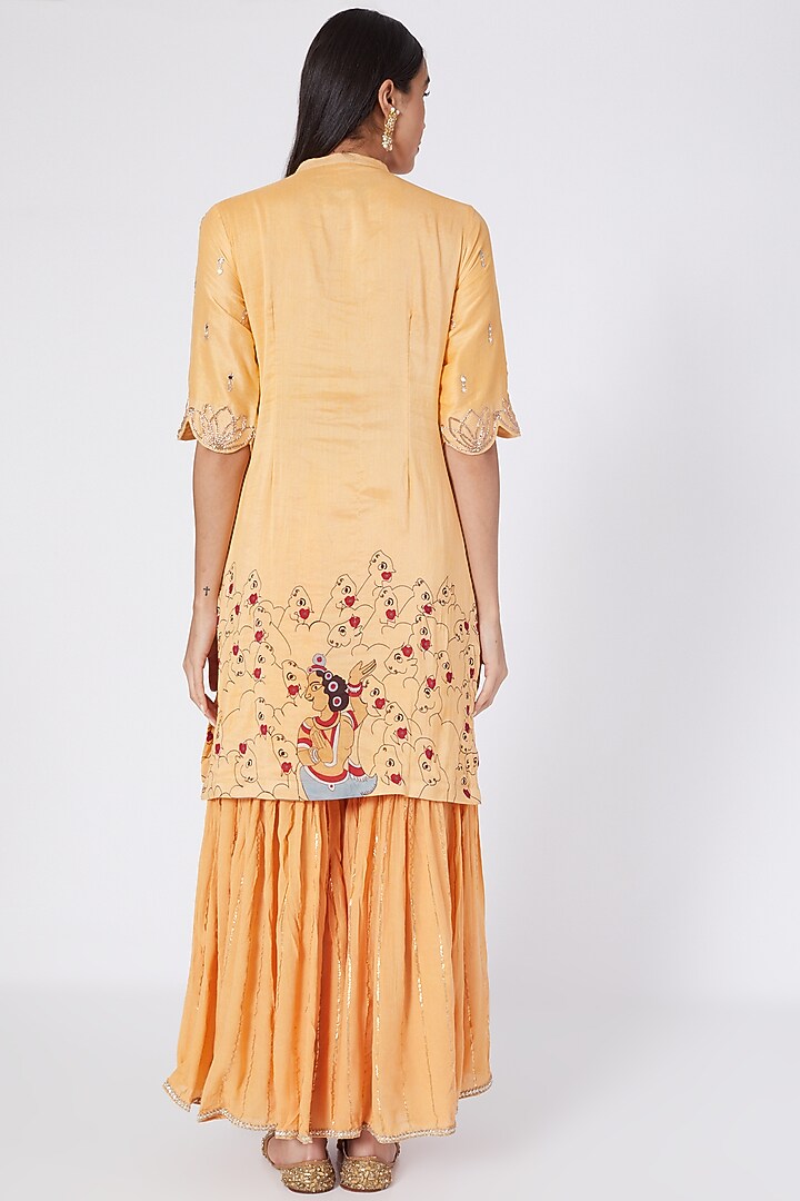 Orange Embroidered & Printed Party Wear Sharara Set by Upasana Gupta at Pernia's Pop Up Shop