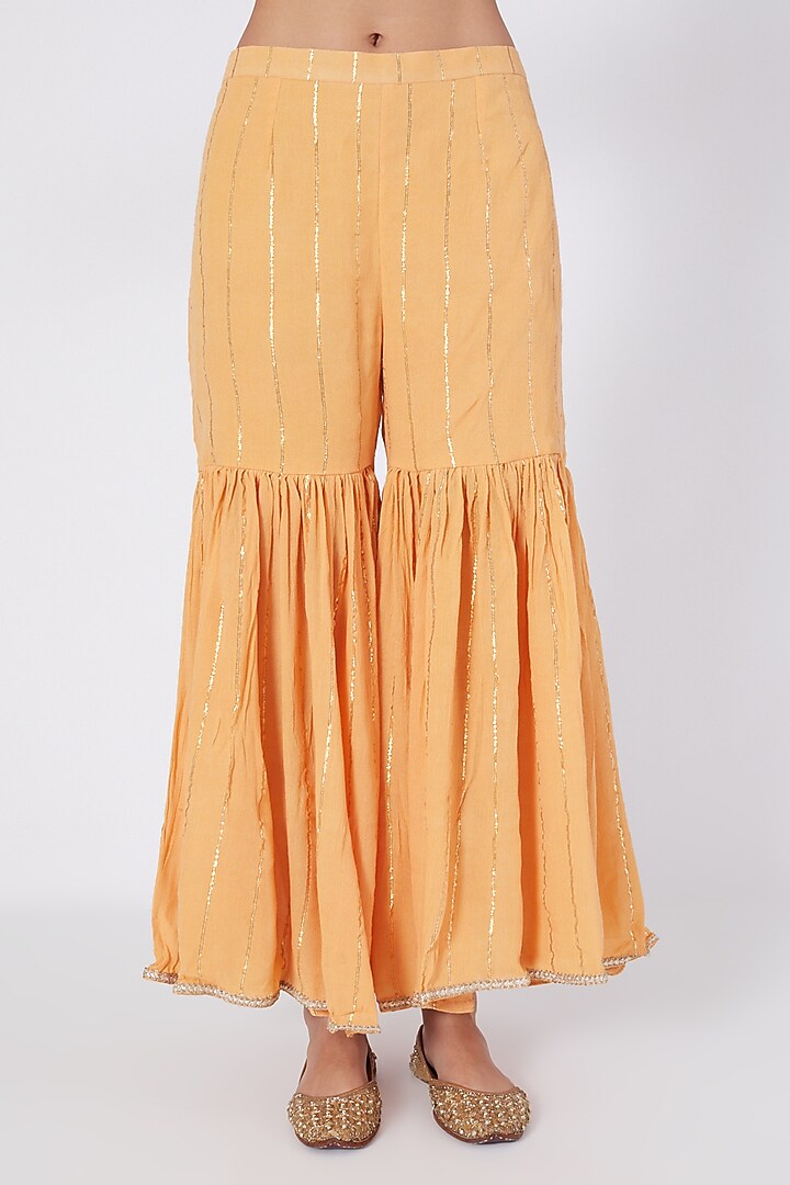 Orange Embroidered & Printed Party Wear Sharara Set by Upasana Gupta at Pernia's Pop Up Shop