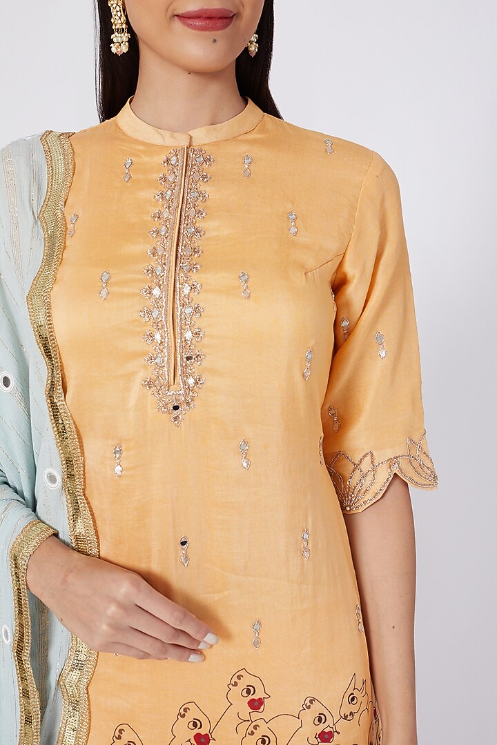 Orange Embroidered & Printed Party Wear Sharara Set by Upasana Gupta at Pernia's Pop Up Shop
