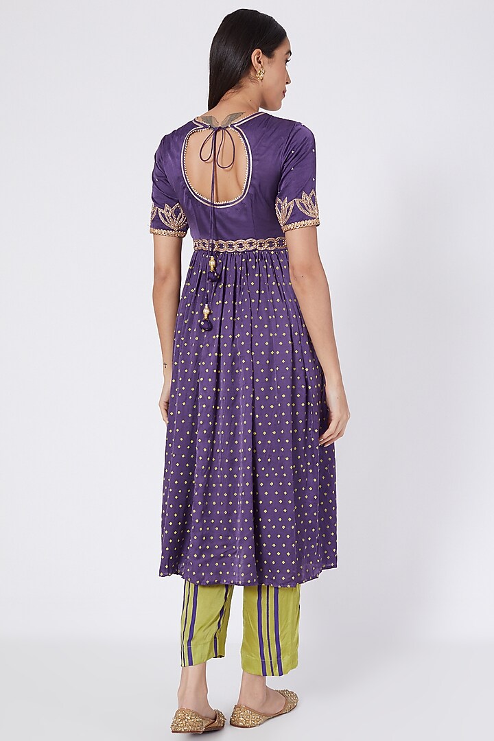 Purple Block Printed Kurta Set by Upasana Gupta at Pernia's Pop Up Shop
