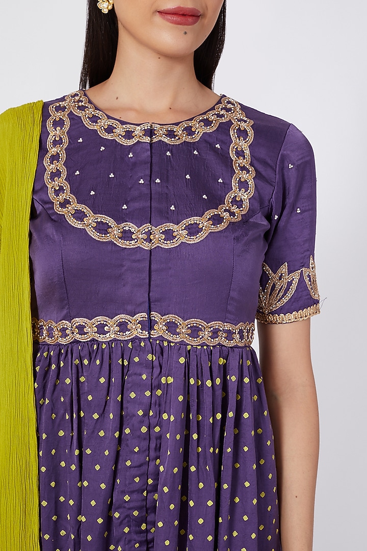 Purple Block Printed Kurta Set by Upasana Gupta at Pernia's Pop Up Shop