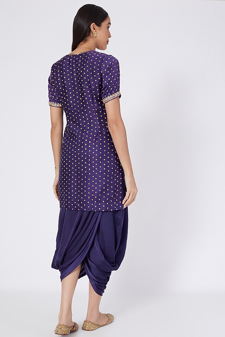 Navy Blue Hand Embroidered Dhoti Set by Upasana Gupta at Pernia's Pop Up Shop