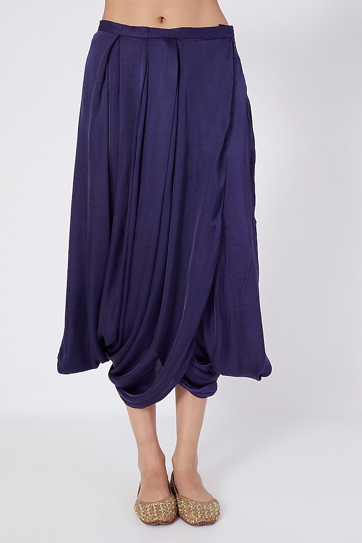 Navy Blue Hand Embroidered Dhoti Set by Upasana Gupta at Pernia's Pop Up Shop