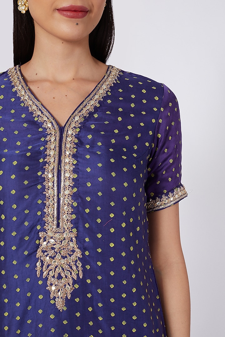 Navy Blue Hand Embroidered Dhoti Set by Upasana Gupta at Pernia's Pop Up Shop