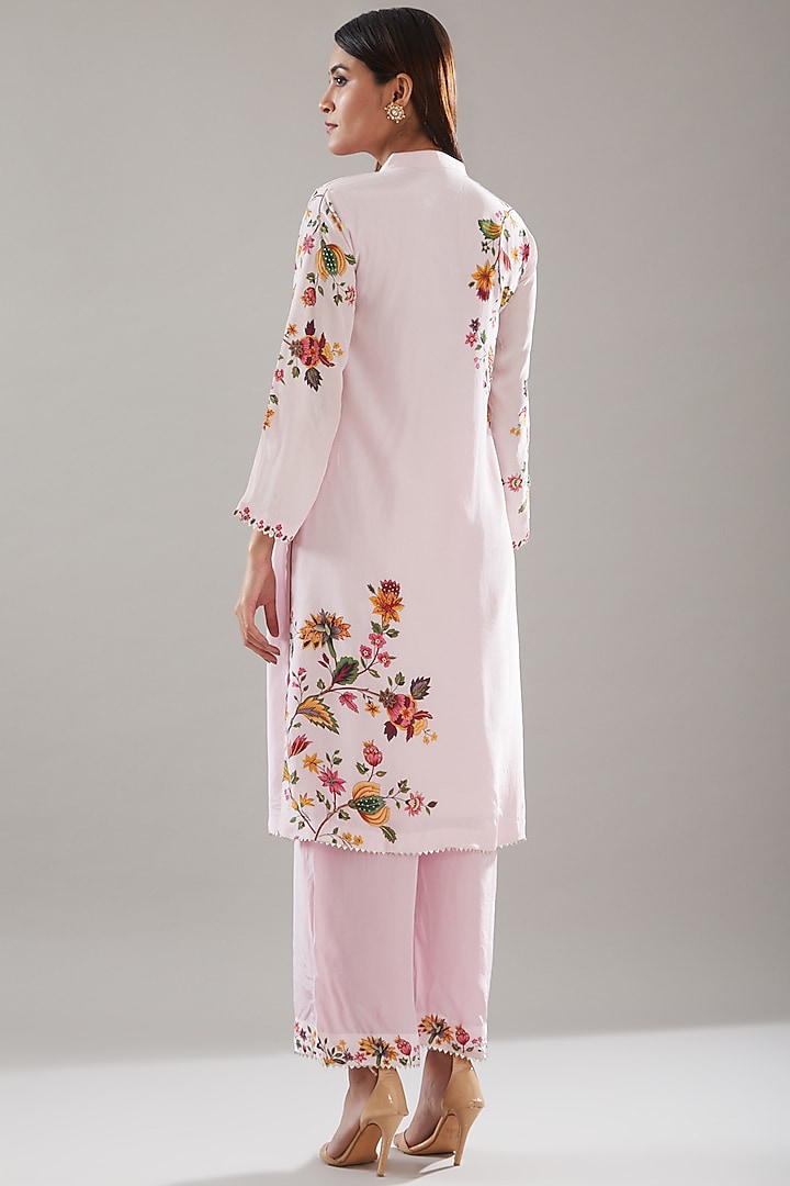 Pink Crepe Embroidered & Printed Kurta Set by URFAA by Urshia Fatima at Pernia's Pop Up Shop