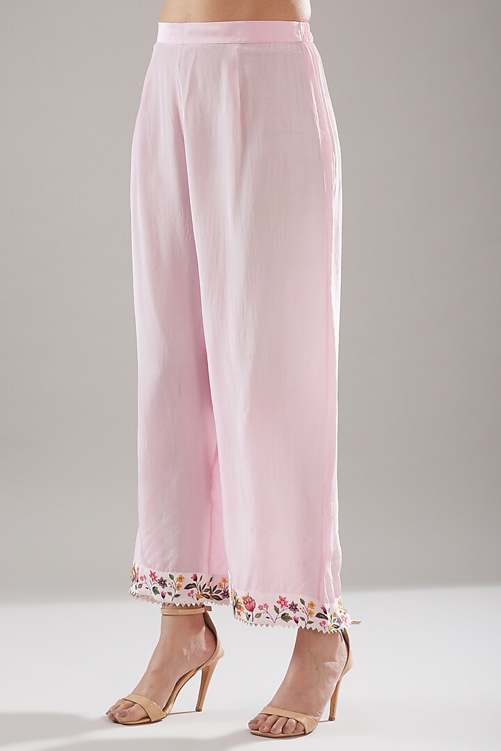 Pink Crepe Embroidered & Printed Kurta Set by URFAA by Urshia Fatima at Pernia's Pop Up Shop