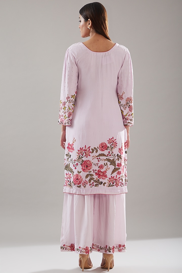 Lavender Crepe Embroidered & Printed Gharara Set by URFAA by Urshia Fatima at Pernia's Pop Up Shop