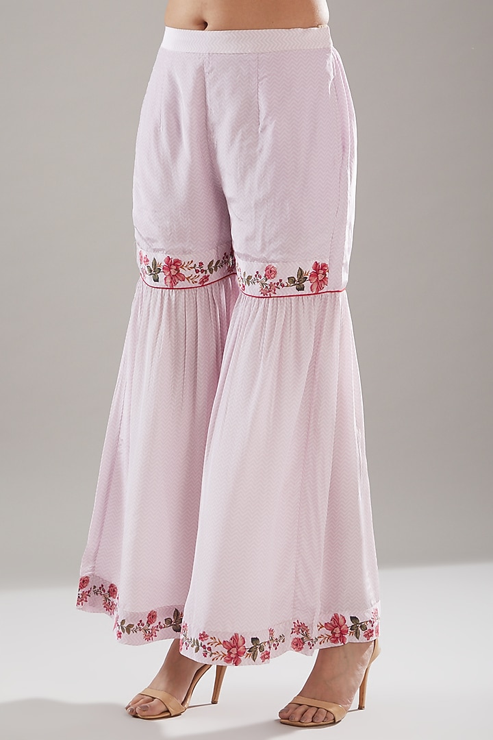 Lavender Crepe Embroidered & Printed Gharara Set by URFAA by Urshia Fatima at Pernia's Pop Up Shop