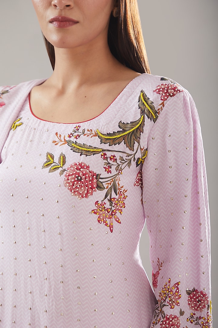 Lavender Crepe Embroidered & Printed Gharara Set by URFAA by Urshia Fatima at Pernia's Pop Up Shop