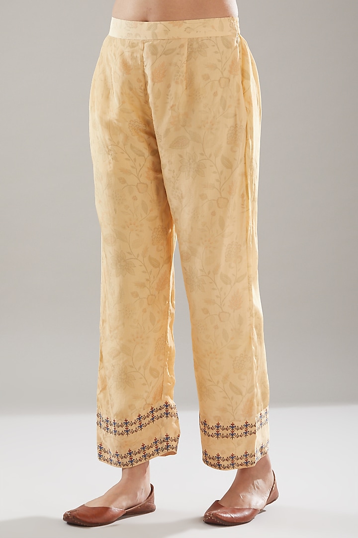 Yellow Crepe Printed & Embroidered Kurta Set by URFAA by Urshia Fatima at Pernia's Pop Up Shop