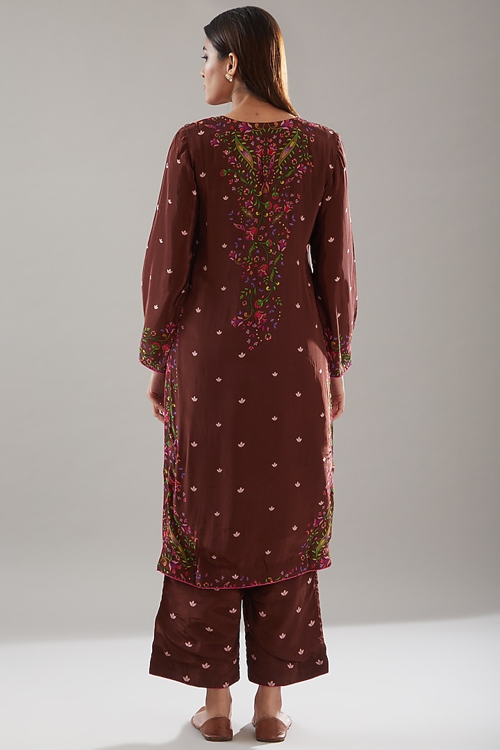 Brown Crepe Printed Kurta Set by URFAA by Urshia Fatima at Pernia's Pop Up Shop