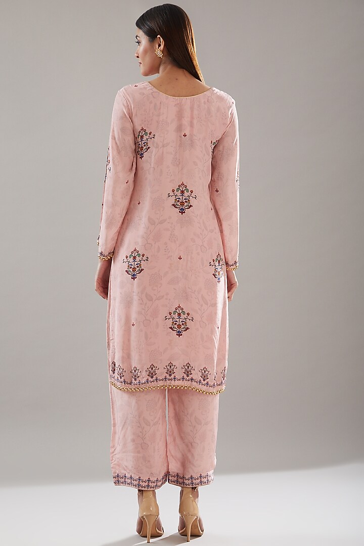 Pink Crepe Embroidered & Printed Kurta Set by URFAA by Urshia Fatima at Pernia's Pop Up Shop