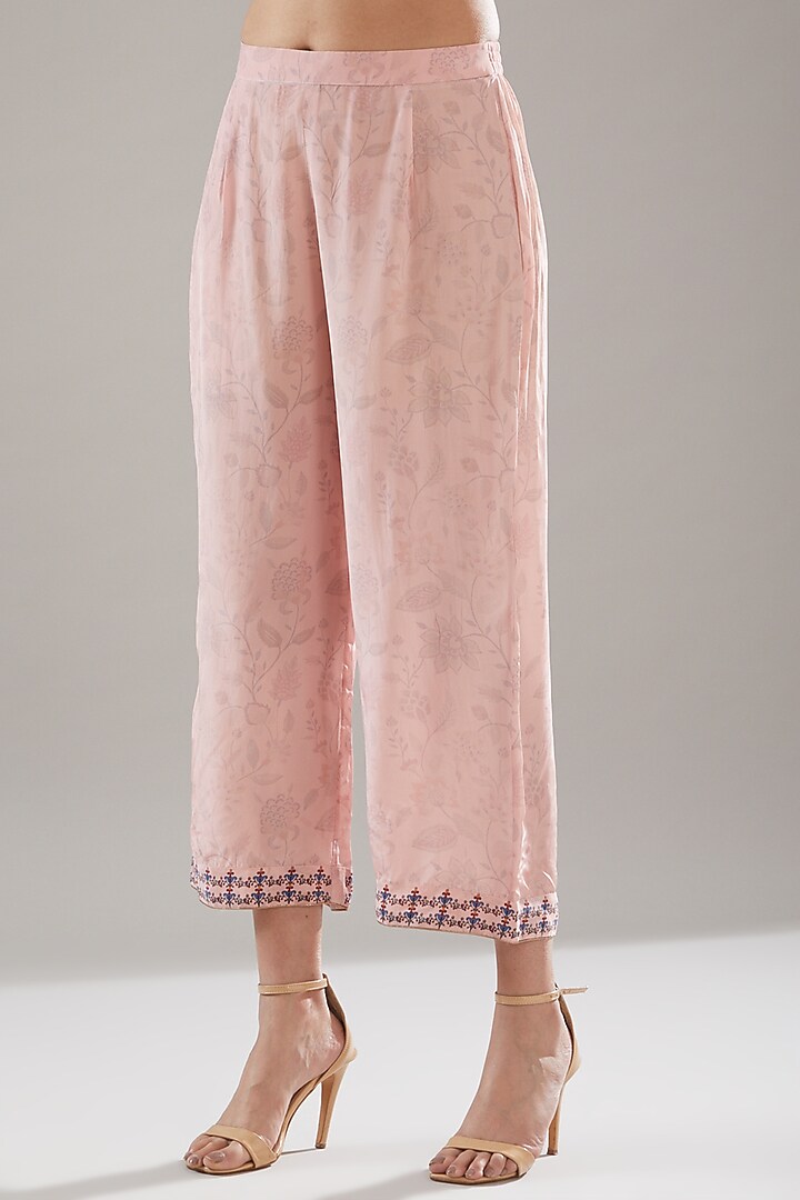 Pink Crepe Embroidered & Printed Kurta Set by URFAA by Urshia Fatima at Pernia's Pop Up Shop