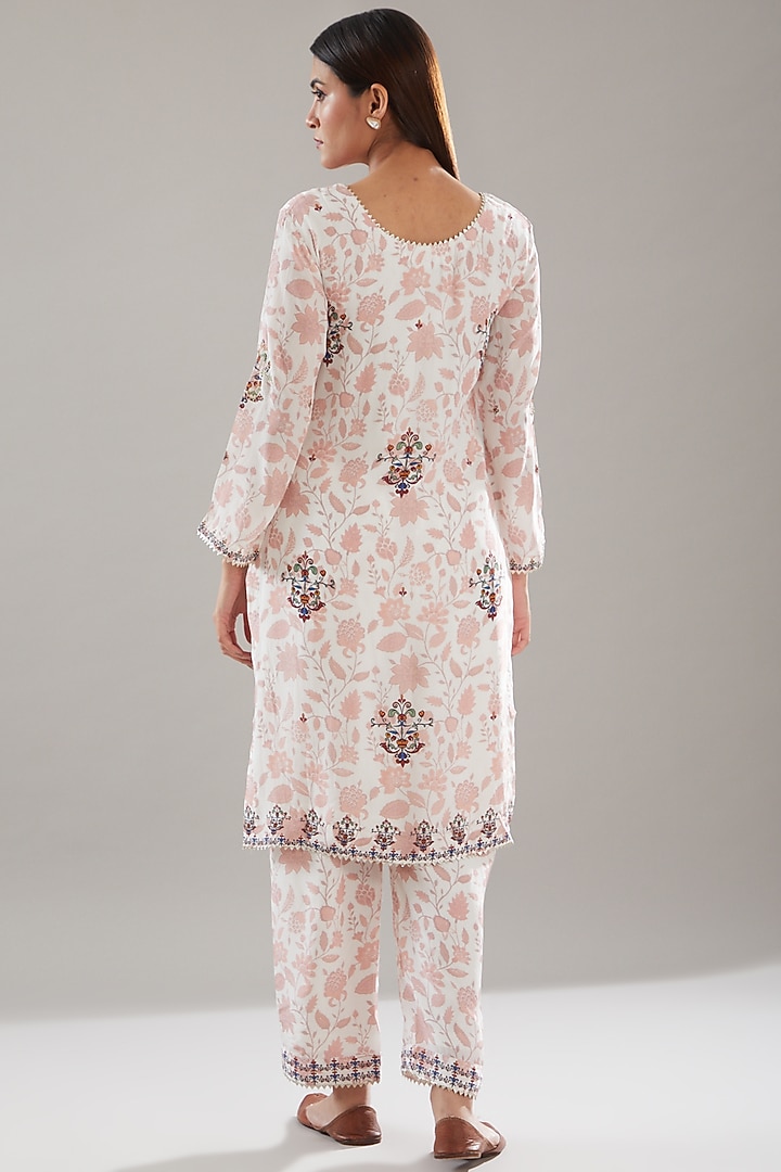 White Crepe Embroidered & Printed Kurta Set by URFAA by Urshia Fatima at Pernia's Pop Up Shop