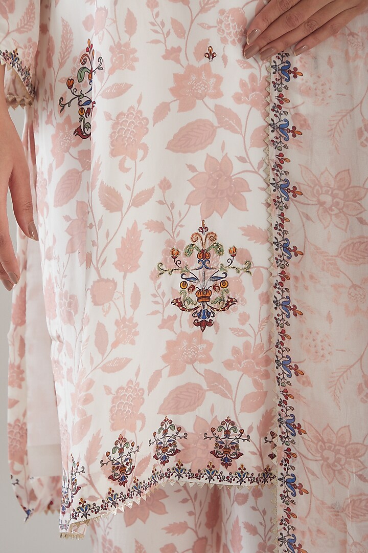 White Crepe Embroidered & Printed Kurta Set by URFAA by Urshia Fatima at Pernia's Pop Up Shop