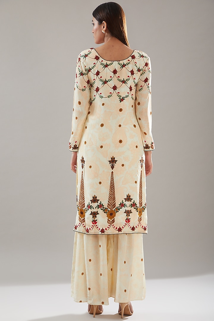 Beige Crepe Digital Printed Kurta Set by URFAA by Urshia Fatima at Pernia's Pop Up Shop