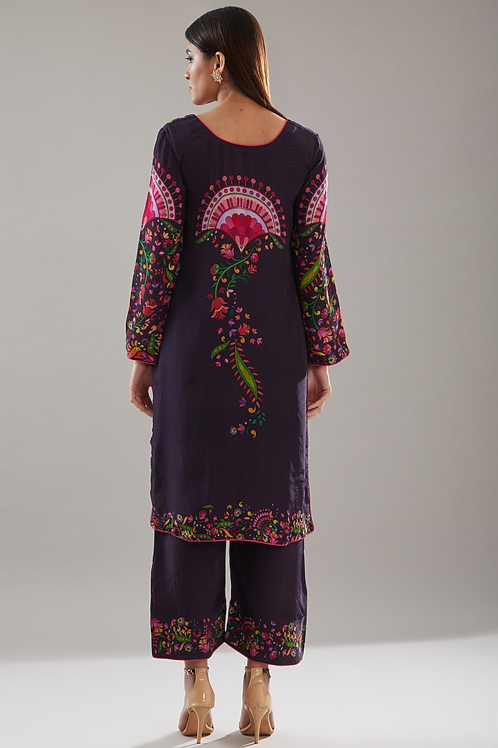 Deep Purple Crepe Printed Kurta Set by URFAA by Urshia Fatima at Pernia's Pop Up Shop