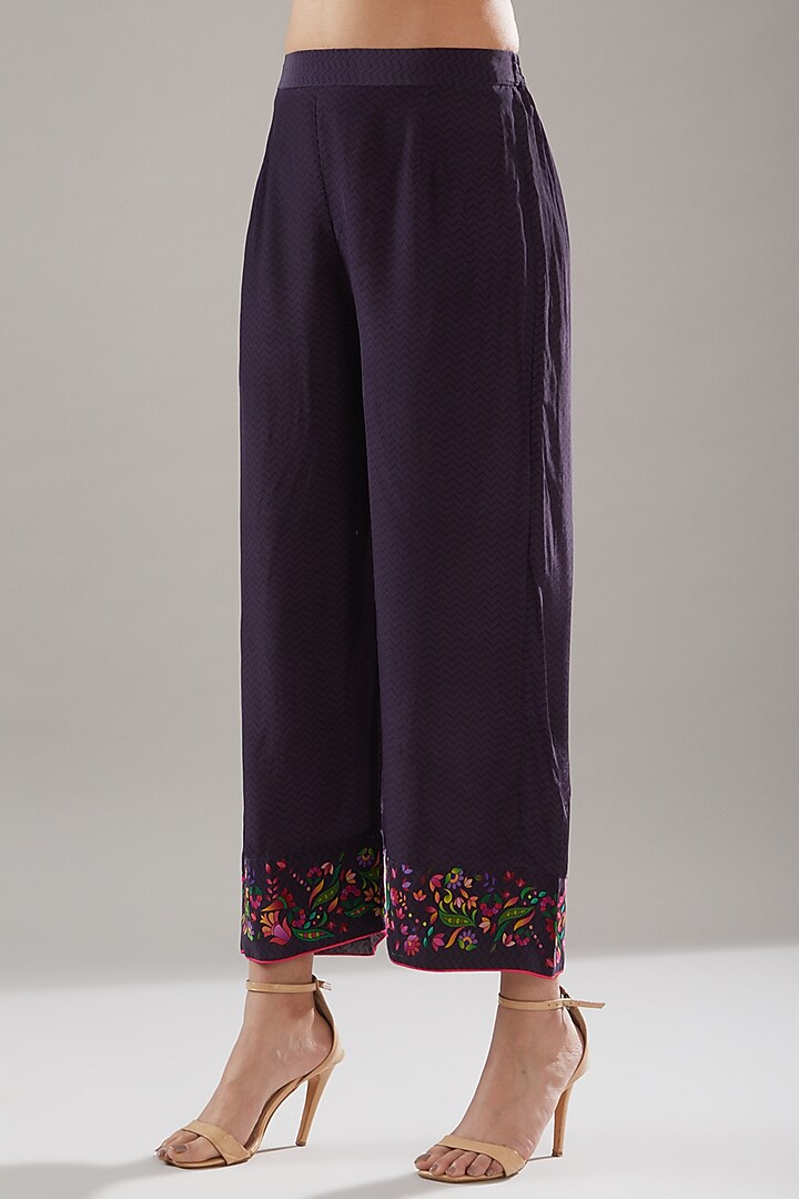Deep Purple Crepe Printed Kurta Set by URFAA by Urshia Fatima at Pernia's Pop Up Shop