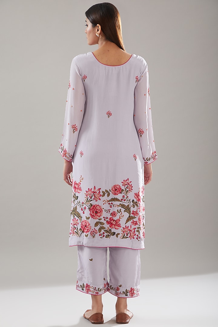 Lavender Crepe Embroidered & Printed Kurta Set by URFAA by Urshia Fatima at Pernia's Pop Up Shop