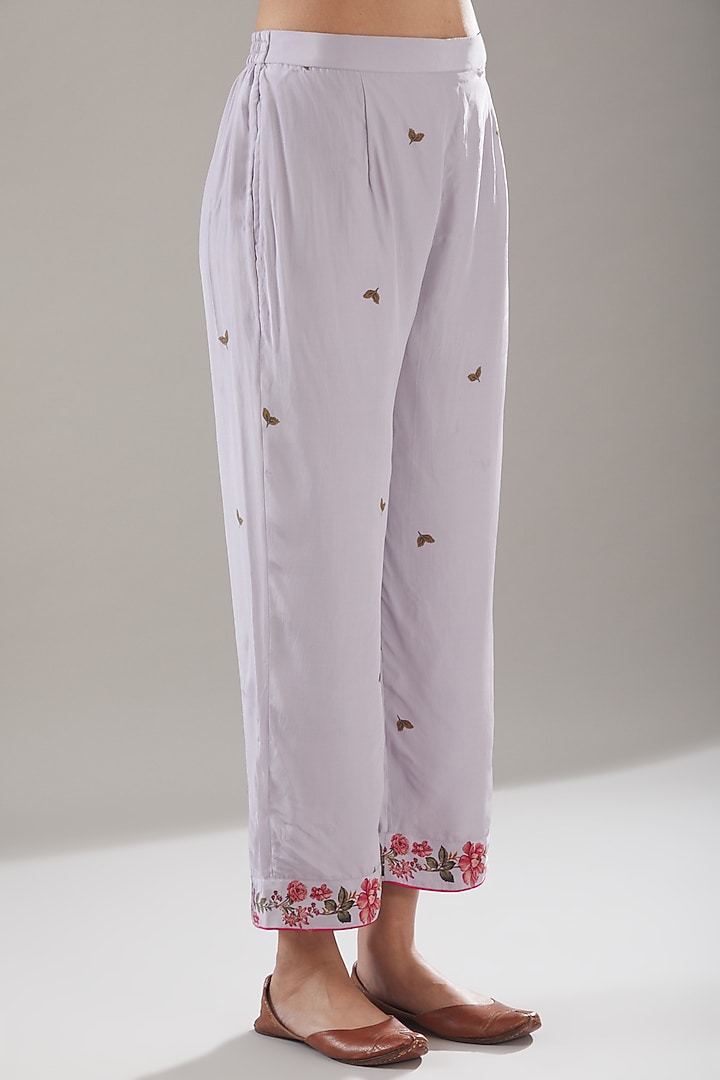 Lavender Crepe Embroidered & Printed Kurta Set by URFAA by Urshia Fatima at Pernia's Pop Up Shop