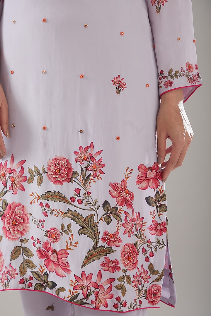 Lavender Crepe Embroidered & Printed Kurta Set by URFAA by Urshia Fatima at Pernia's Pop Up Shop